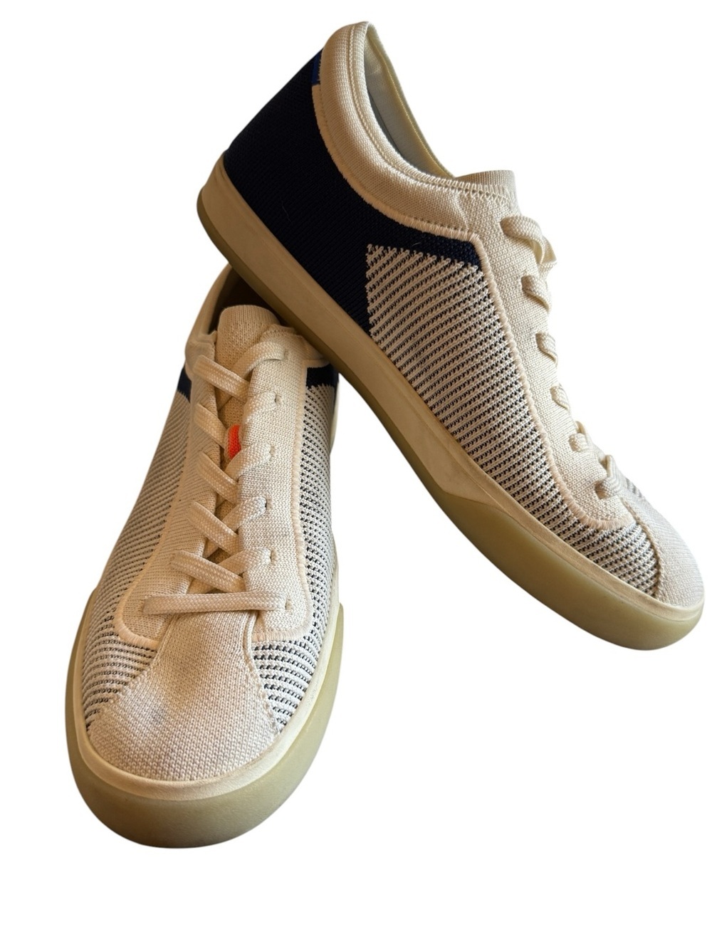 Rothy’s The Court Sneaker Cream Navy Knit Lace-Up Shoes Women’s Size 9